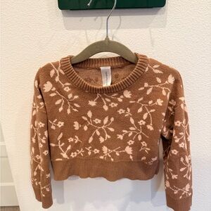 Girls' Brown Floral Crewneck Sweater - Cute Matching Set Top